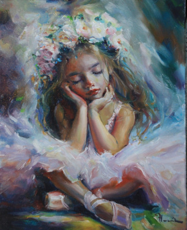 SNÍCÍ BALETKA. Olej na plátně 50x40 cm.