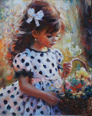 KOŠÍK KVÍTÍ. Olej na plátně 50x40 cm.