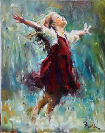 RADOST V DEŠTI. Olej na plátně  50x40 cm.