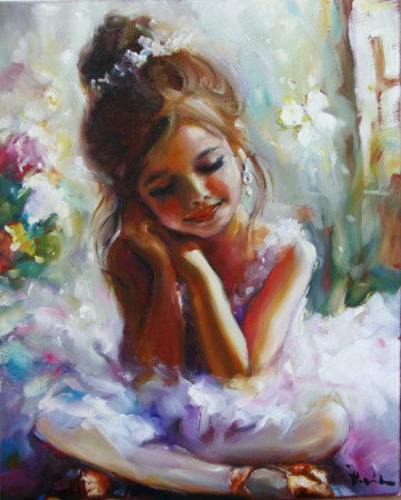 SNÍCÍ BALETKA. Olej na plátně 40x30 cm.